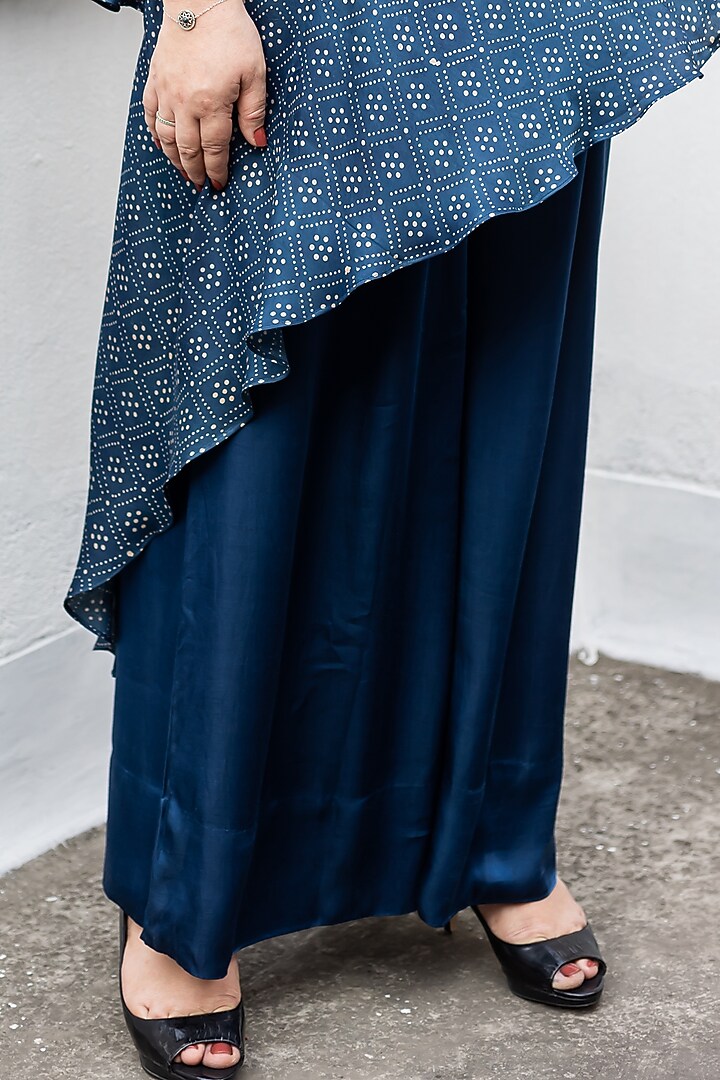 Blue Modal Satin Dhoti Skirt Set by Prahnaaya at Pernia's Pop Up Shop