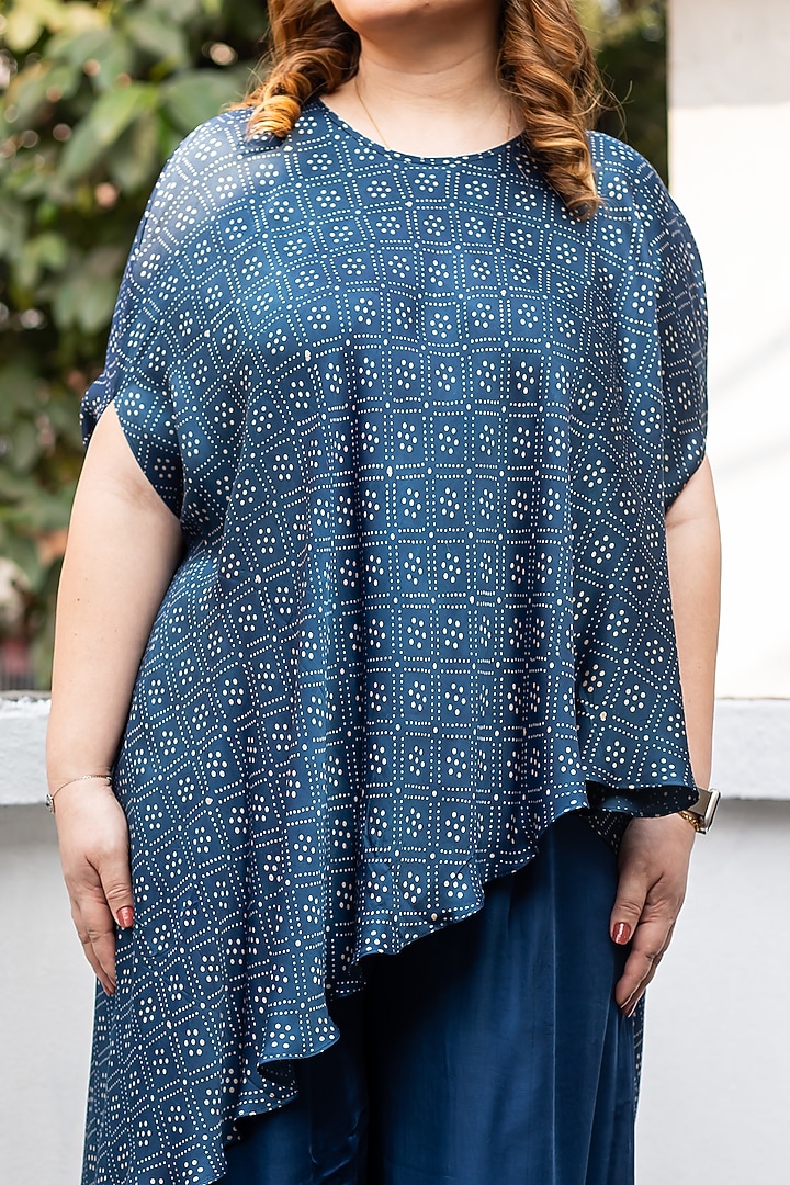 Blue Modal Satin Dhoti Skirt Set by Prahnaaya at Pernia's Pop Up Shop