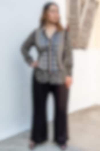 Black Ajrakh Satin Hand-Block Printed Co-Ord Set by Prahnaaya at Pernia's Pop Up Shop