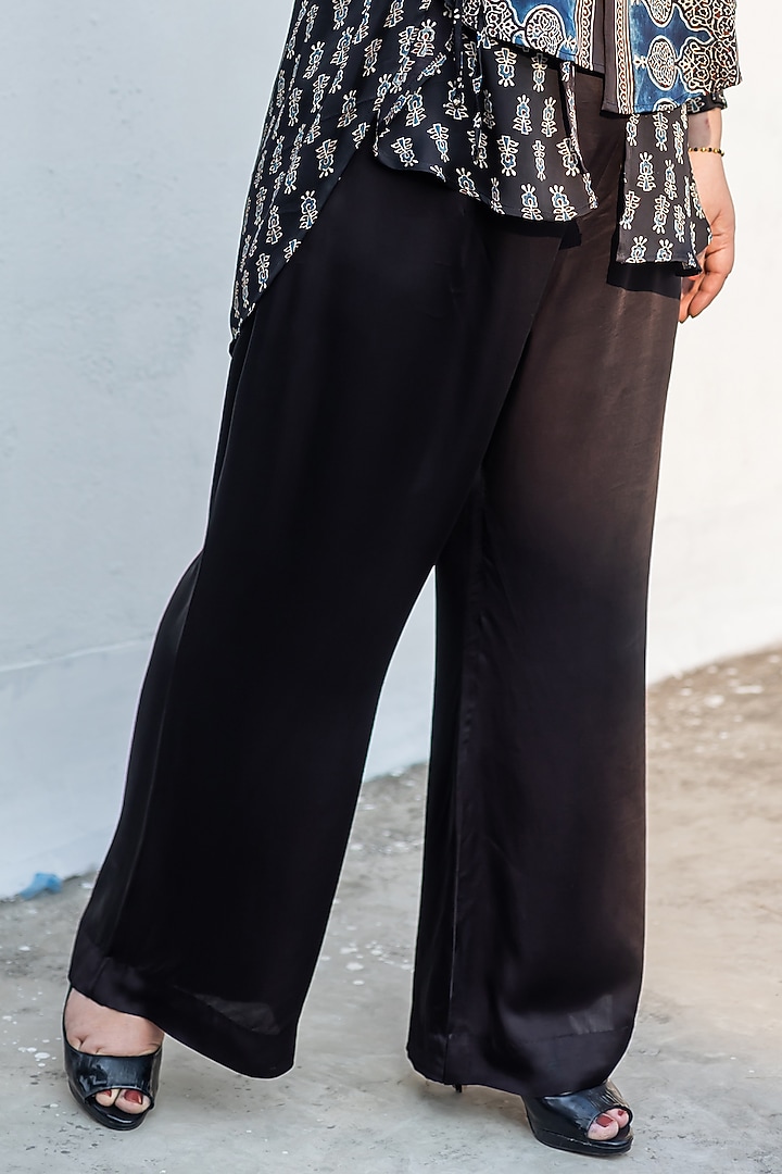 Black Ajrakh Satin Hand-Block Printed Co-Ord Set by Prahnaaya at Pernia's Pop Up Shop