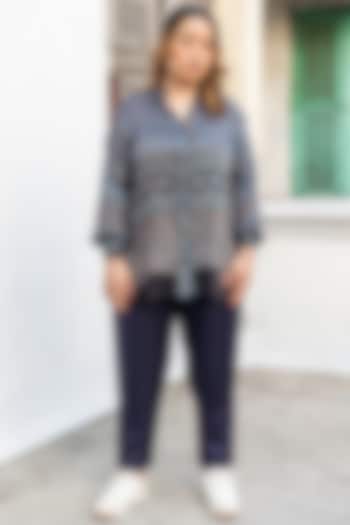 Blue Ajrakh Satin Hand-Block Printed Co-Ord Set by Prahnaaya at Pernia's Pop Up Shop