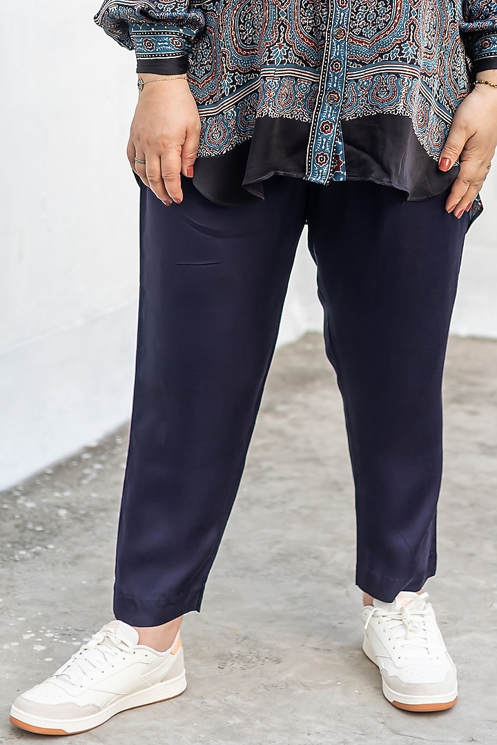 Blue Ajrakh Satin Hand-Block Printed Co-Ord Set by Prahnaaya at Pernia's Pop Up Shop