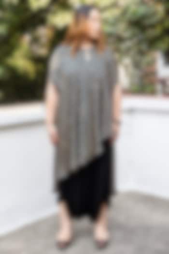 Black Ajrakh Satin Hand-Block Printed Tunic Set by Prahnaaya at Pernia's Pop Up Shop