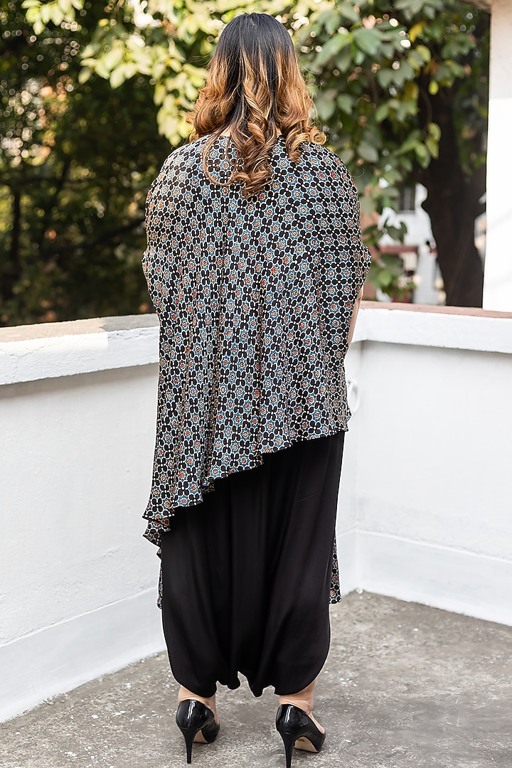 Black Ajrakh Satin Hand-Block Printed Tunic Set by Prahnaaya at Pernia's Pop Up Shop