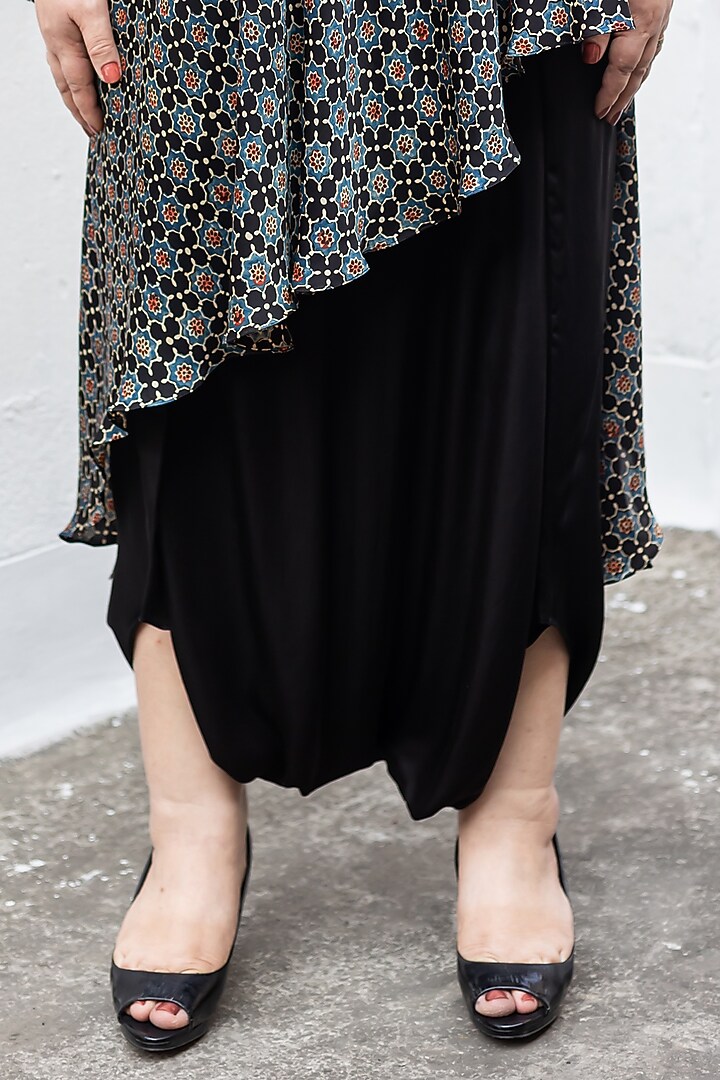 Black Ajrakh Satin Hand-Block Printed Tunic Set by Prahnaaya at Pernia's Pop Up Shop
