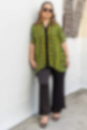 Green & Black Ajrakh Satin Hand-Block Printed Co-Ord Set by Prahnaaya at Pernia's Pop Up Shop
