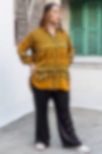 Yellow & Black Ajrakh Satin Hand-Block Printed Co-Ord Set by Prahnaaya at Pernia's Pop Up Shop