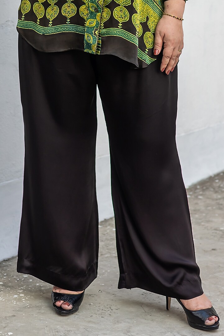 Green & Black Ajrakh Satin Hand-Block Printed Co-Ord Set by Prahnaaya at Pernia's Pop Up Shop