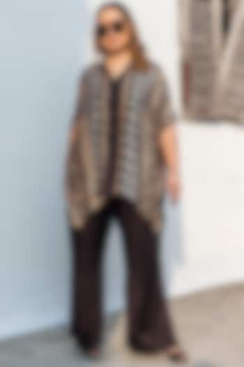 Black Ajrakh Satin Hand-Block Printed Co-Ord Set by Prahnaaya at Pernia's Pop Up Shop