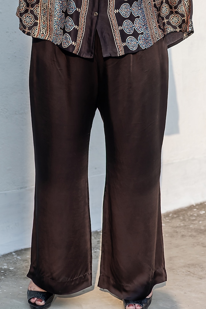 Black Ajrakh Satin Hand-Block Printed Co-Ord Set by Prahnaaya at Pernia's Pop Up Shop