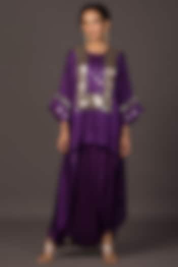 Purple Satin Dhoti Skirt Set by Prahnaaya