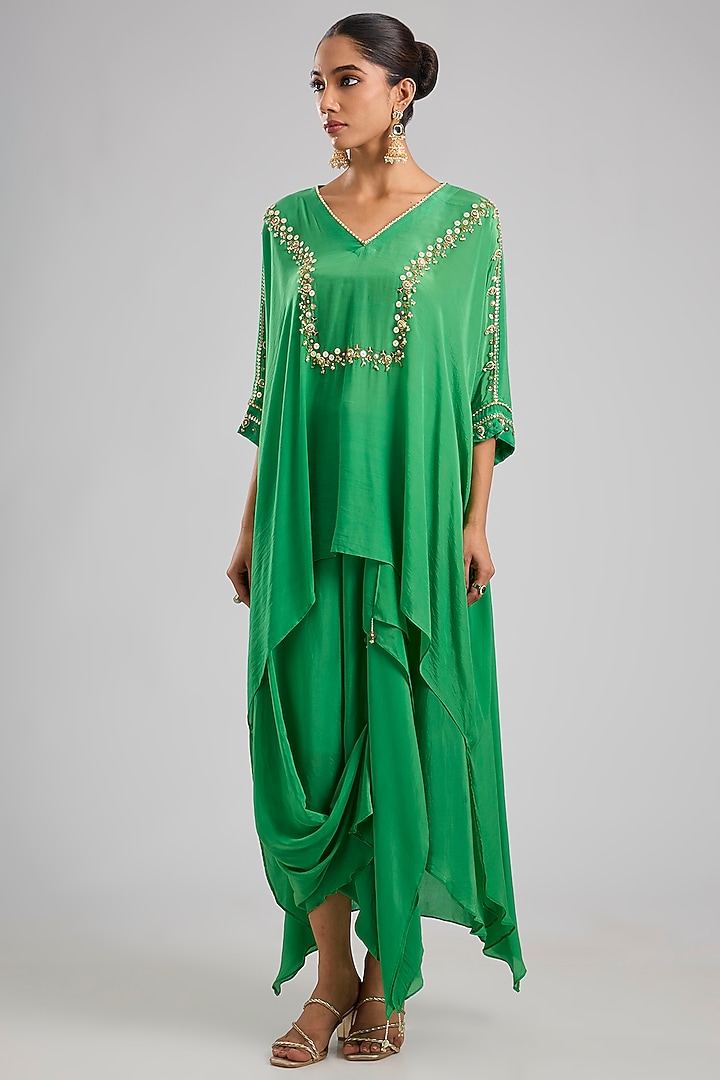 Green Crepe Silk Tunic Set by Prahnaaya at Pernia's Pop Up Shop