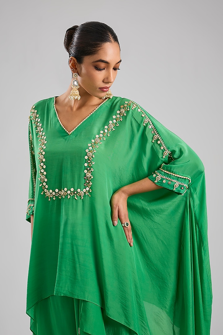 Green Crepe Silk Tunic Set by Prahnaaya at Pernia's Pop Up Shop