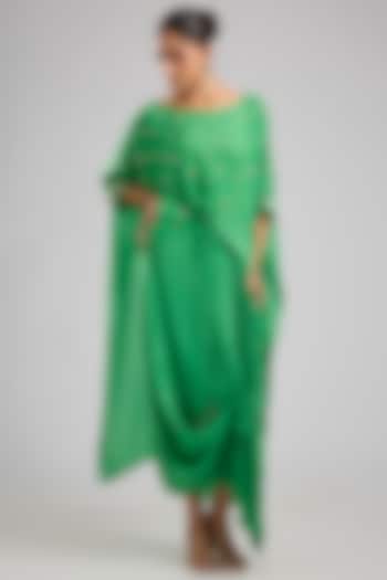 Green Crepe Silk Skirt Set by Prahnaaya at Pernia's Pop Up Shop