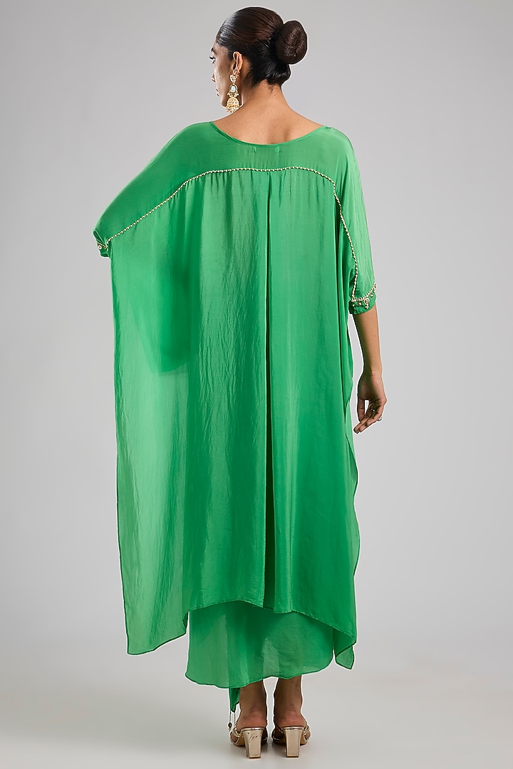 Green Crepe Silk Skirt Set by Prahnaaya at Pernia's Pop Up Shop