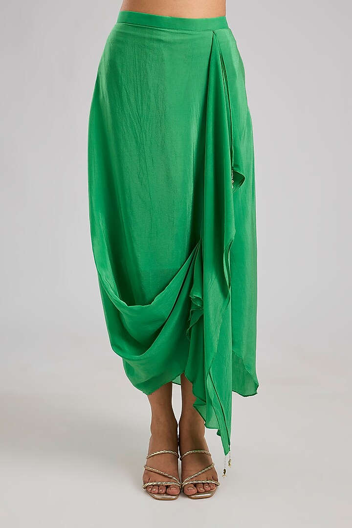 Green Crepe Silk Skirt Set by Prahnaaya at Pernia's Pop Up Shop