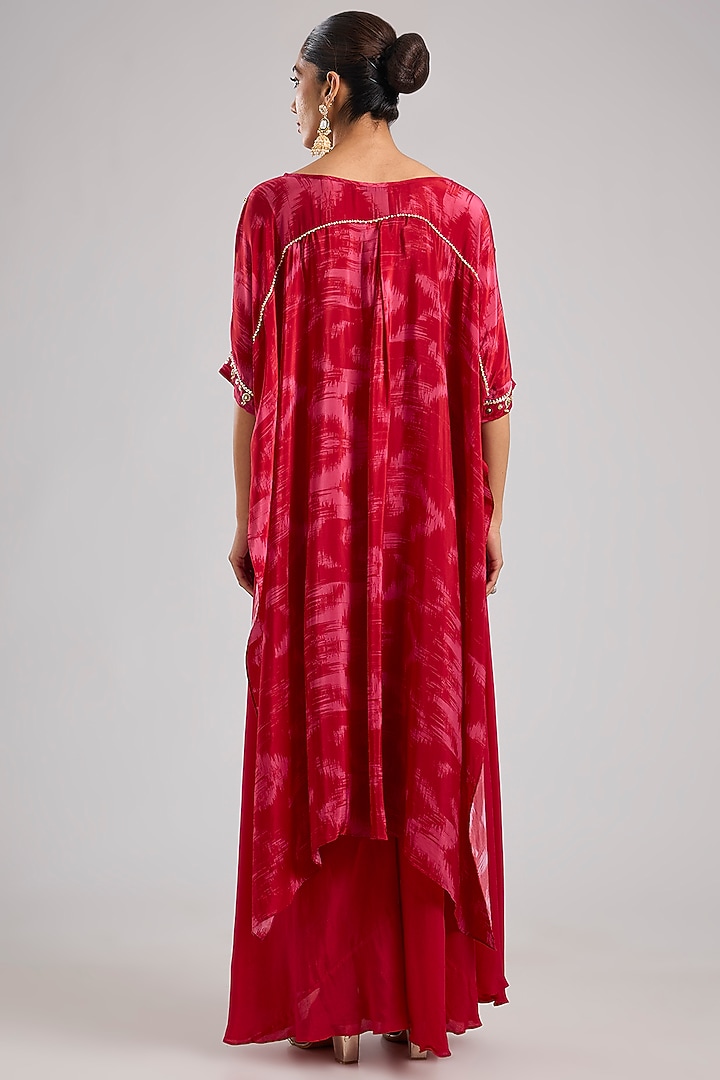 Red Natural Crepe Silk Hand Embroidered Tunic Set by Prahnaaya at Pernia's Pop Up Shop
