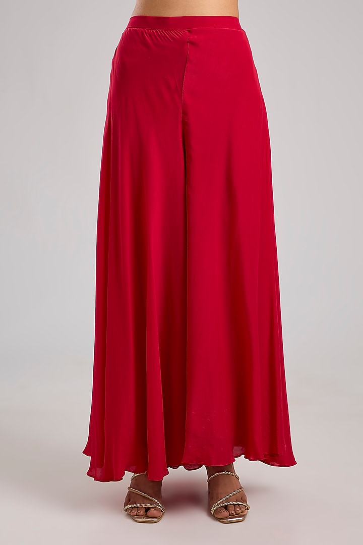 Red Natural Crepe Silk Hand Embroidered Tunic Set by Prahnaaya at Pernia's Pop Up Shop