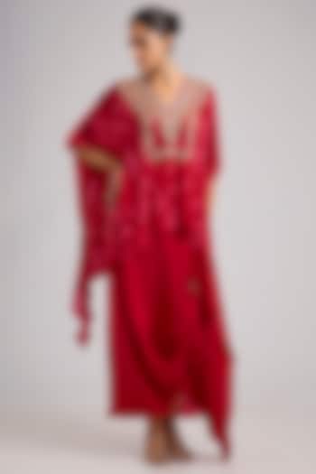 Red Crepe Silk Skirt Set by Prahnaaya at Pernia's Pop Up Shop