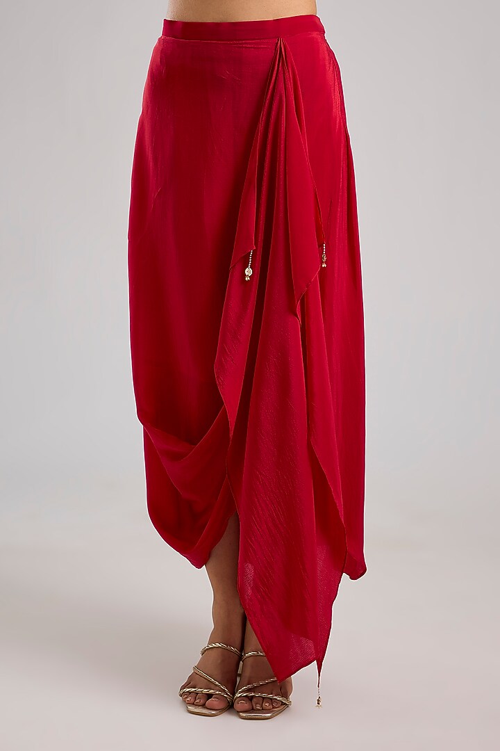 Red Crepe Silk Skirt Set by Prahnaaya at Pernia's Pop Up Shop