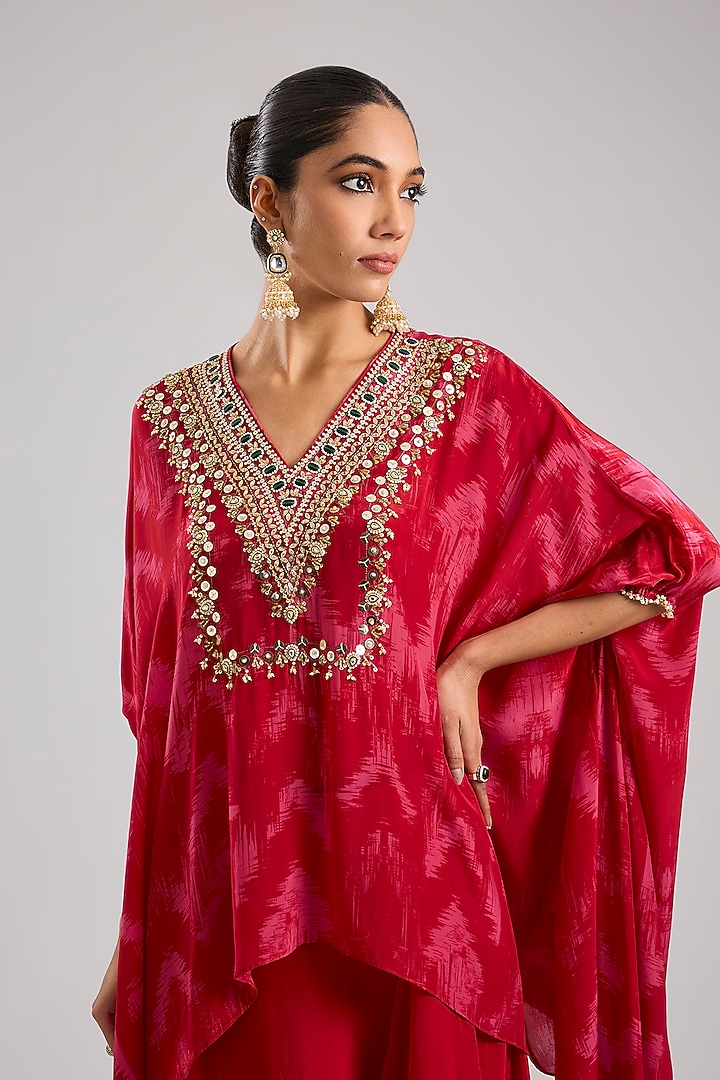 Red Crepe Silk Skirt Set by Prahnaaya at Pernia's Pop Up Shop