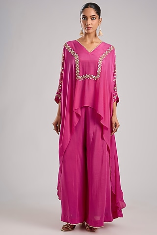Pink Crepe Silk Tunic Set by Prahnaaya
