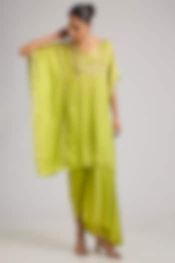 Neon Yellow Satin Silk Kaftan Set by Prahnaaya at Pernia's Pop Up Shop