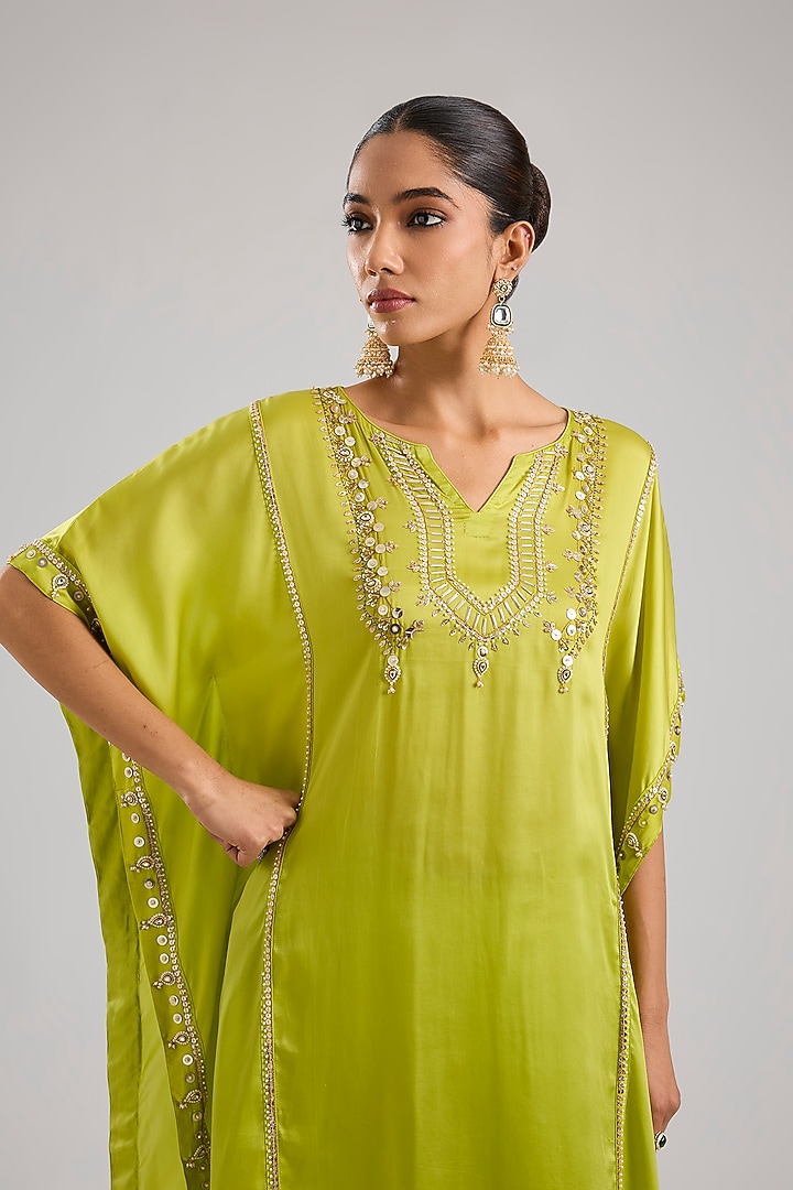 Neon Yellow Satin Silk Kaftan Set by Prahnaaya at Pernia's Pop Up Shop