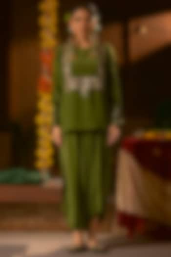 Mehendi Vegan Crepe Silk Dhoti Skirt Set by Prahnaaya at Pernia's Pop Up Shop