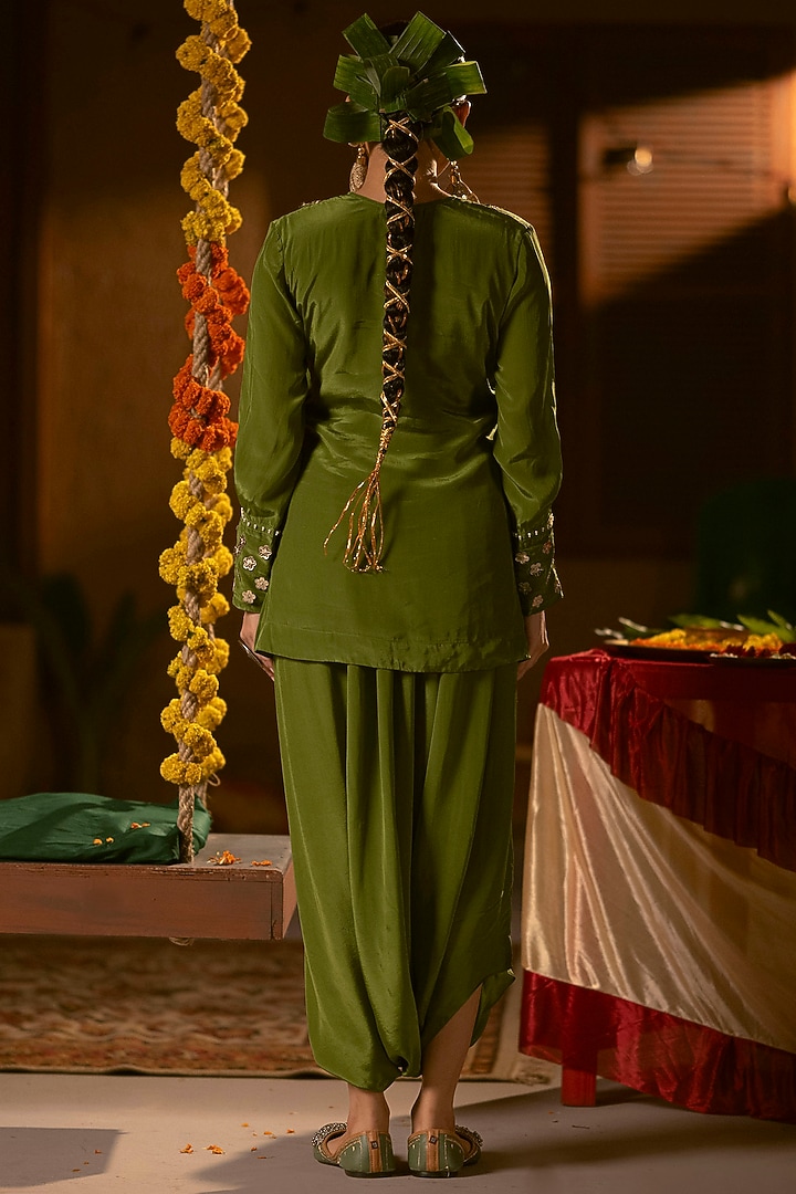Mehendi Vegan Crepe Silk Dhoti Skirt Set by Prahnaaya at Pernia's Pop Up Shop