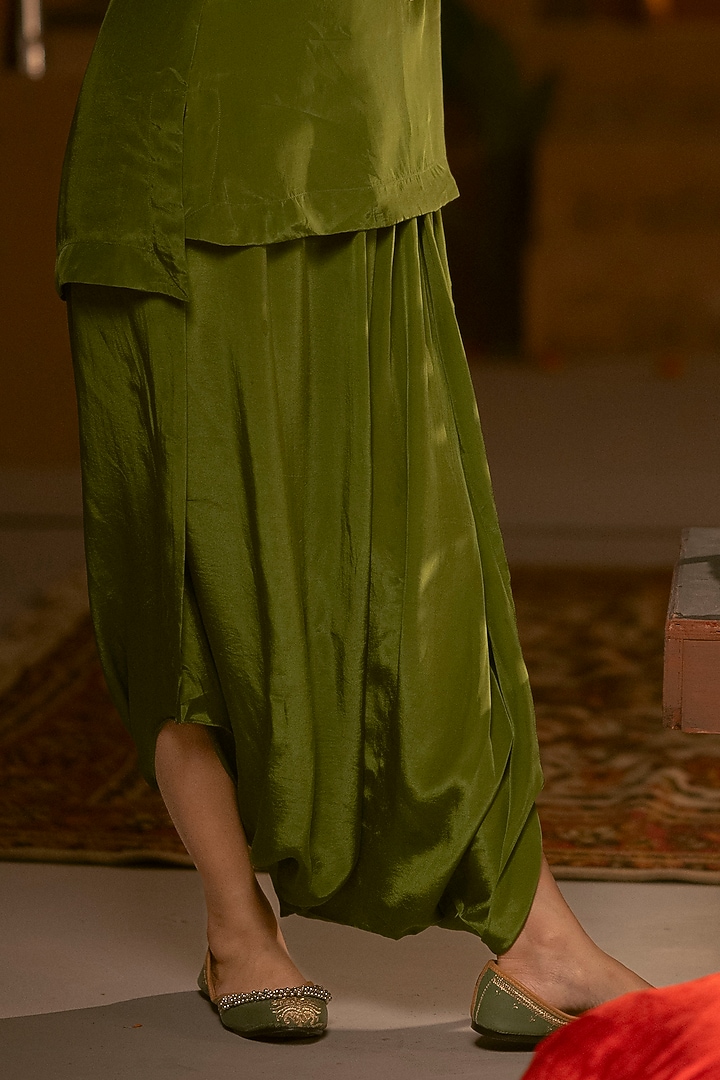 Mehendi Vegan Crepe Silk Dhoti Skirt Set by Prahnaaya at Pernia's Pop Up Shop