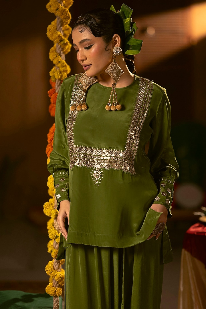 Mehendi Vegan Crepe Silk Dhoti Skirt Set by Prahnaaya at Pernia's Pop Up Shop