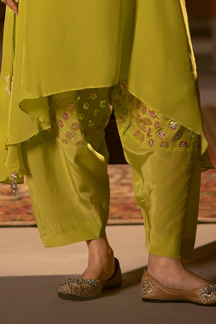 Sublime Neon Vegan Crepe Silk Embroidered Choga Kurta Set by Prahnaaya at Pernia's Pop Up Shop