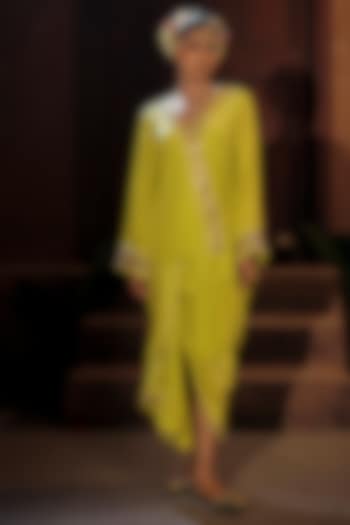 Sublime Yellow Vegan Crepe Silk Skirt Set by Prahnaaya at Pernia's Pop Up Shop