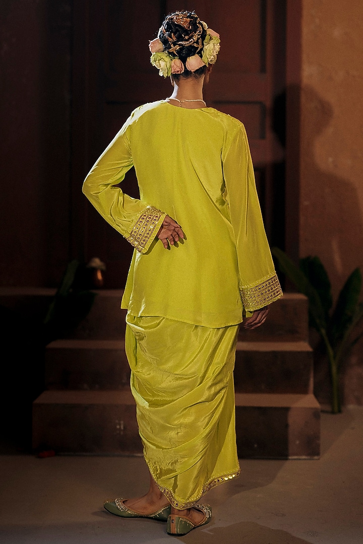 Sublime Yellow Vegan Crepe Silk Skirt Set by Prahnaaya at Pernia's Pop Up Shop