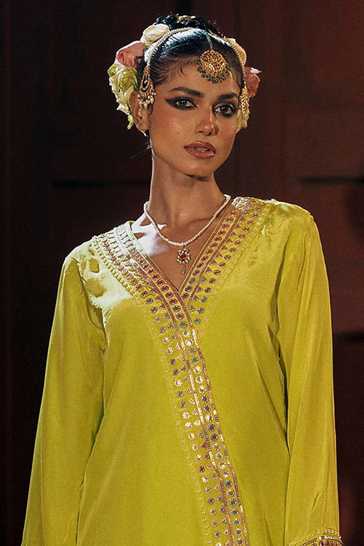 Sublime Yellow Vegan Crepe Silk Skirt Set by Prahnaaya at Pernia's Pop Up Shop