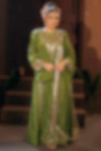 Mehendi Vegan Crepe Silk Wedding Sharara Set by Prahnaaya at Pernia's Pop Up Shop