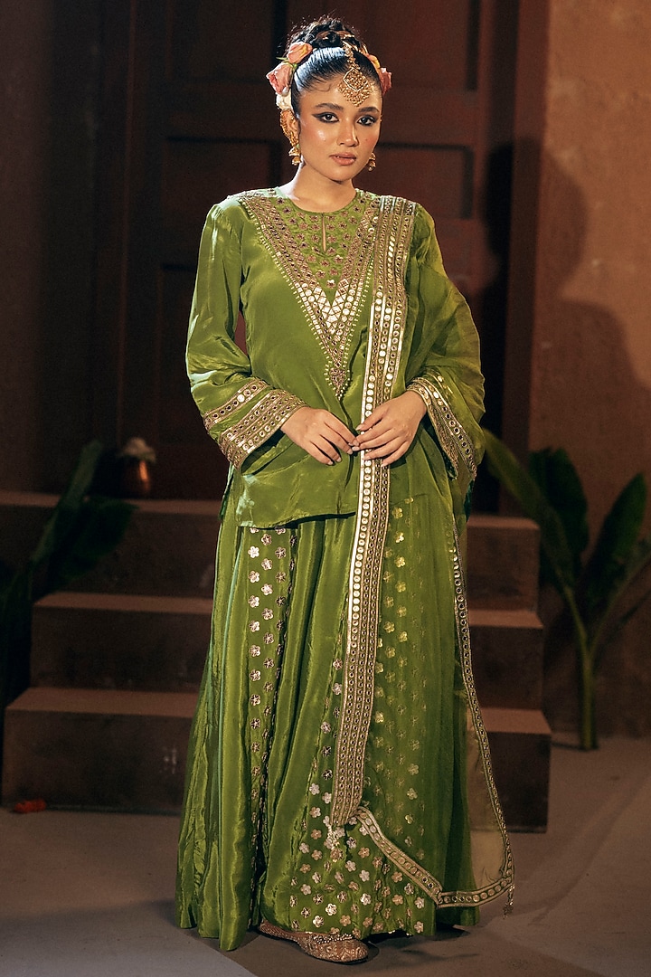 Mehendi Vegan Crepe Silk Wedding Sharara Set by Prahnaaya at Pernia's Pop Up Shop