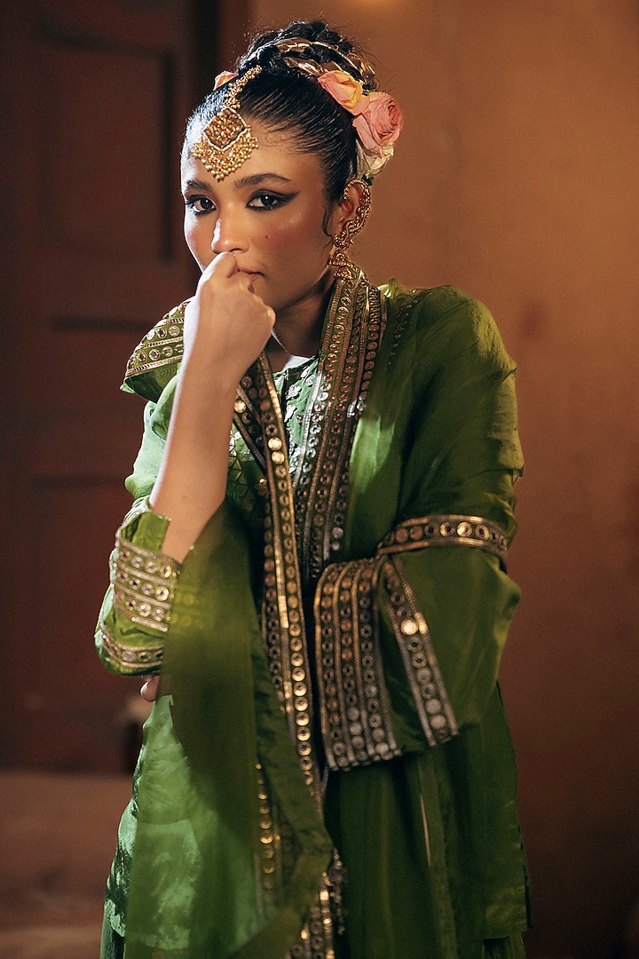 Mehendi Vegan Crepe Silk Wedding Sharara Set by Prahnaaya at Pernia's Pop Up Shop