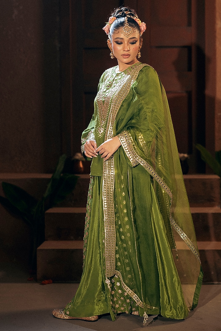 Mehendi Vegan Crepe Silk Wedding Sharara Set by Prahnaaya at Pernia's Pop Up Shop