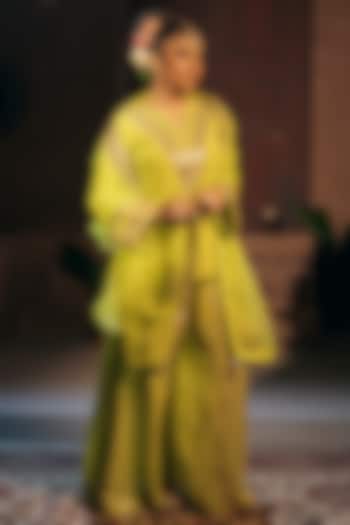 Sublime Yellow Vegan Crepe Silk Wedding Sharara Set by Prahnaaya at Pernia's Pop Up Shop