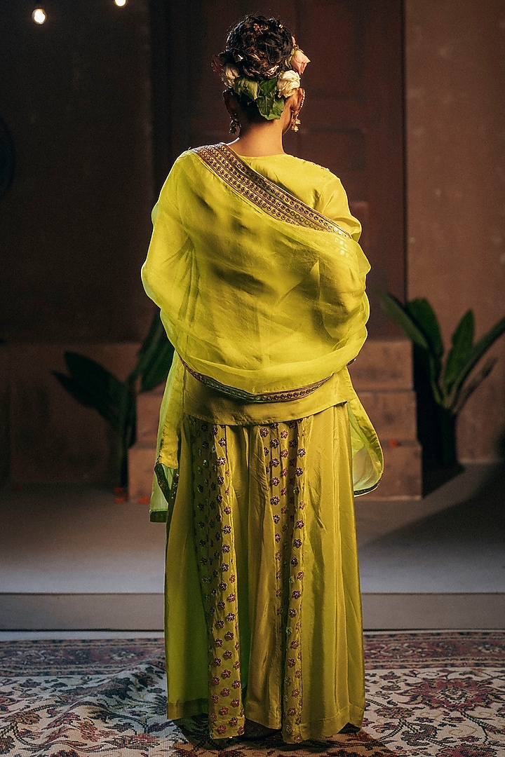 Sublime Yellow Vegan Crepe Silk Wedding Sharara Set by Prahnaaya at Pernia's Pop Up Shop