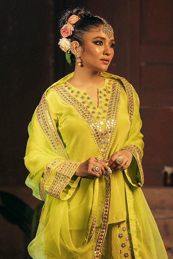 Sublime Yellow Vegan Crepe Silk Wedding Sharara Set by Prahnaaya at Pernia's Pop Up Shop