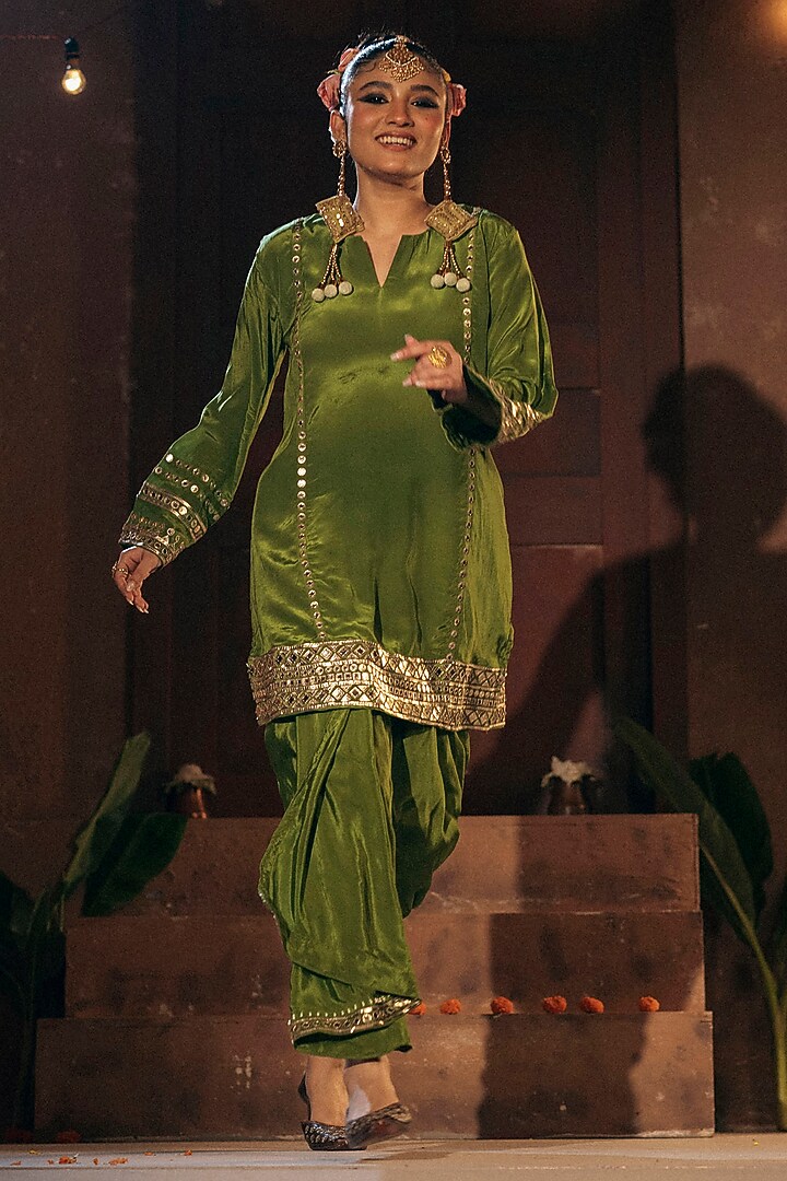 Mehendi Vegan Crepe Silk Skirt Set by Prahnaaya at Pernia's Pop Up Shop