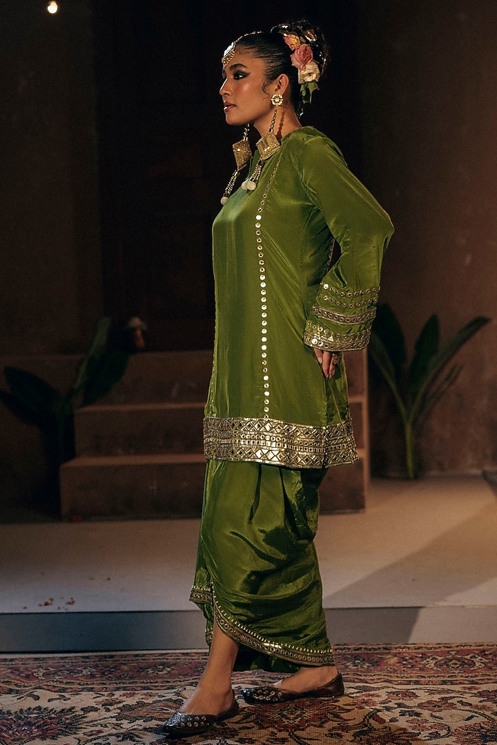 Mehendi Vegan Crepe Silk Skirt Set by Prahnaaya at Pernia's Pop Up Shop
