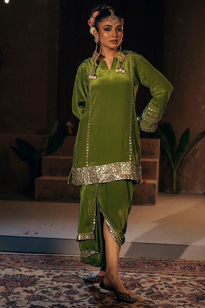 Mehendi Vegan Crepe Silk Skirt Set by Prahnaaya at Pernia's Pop Up Shop