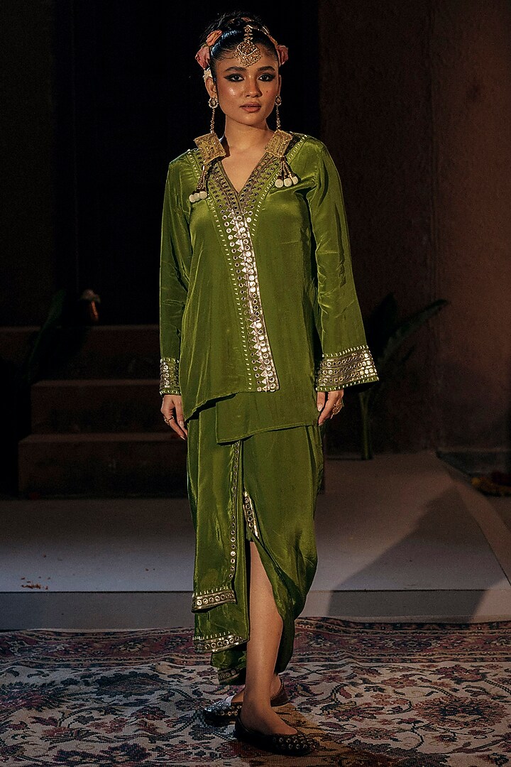 Mehendi Vegan Crepe Silk Skirt Set by Prahnaaya at Pernia's Pop Up Shop