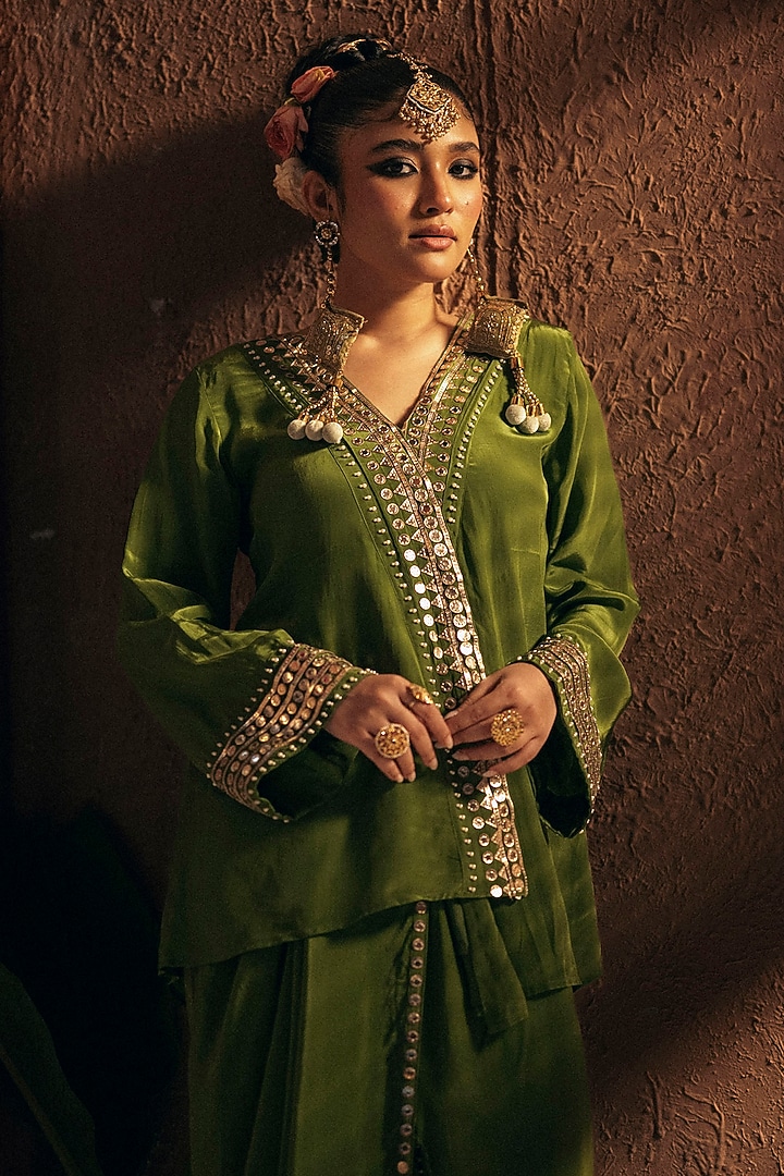 Mehendi Vegan Crepe Silk Skirt Set by Prahnaaya at Pernia's Pop Up Shop