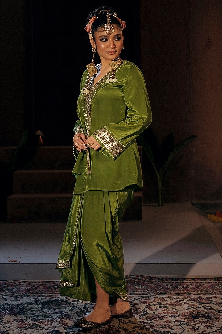 Mehendi Vegan Crepe Silk Skirt Set by Prahnaaya at Pernia's Pop Up Shop