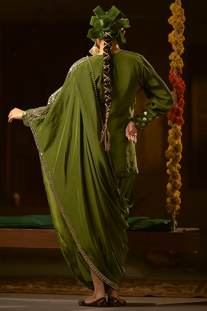 Mehendi Vegan Crepe Silk Dhoti Skirt Set by Prahnaaya at Pernia's Pop Up Shop
